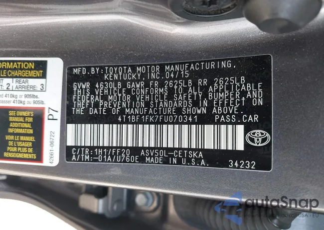 4T1BF1FK7FU070341: 42349685