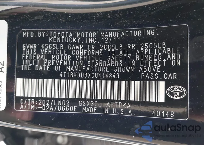 4T1BK3DBXCU444849: 42349028