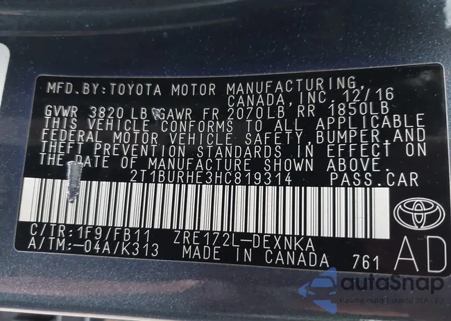 2T1BURHE3HC819314: 42350558