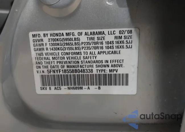 5FNYF18558B048338: 42349960