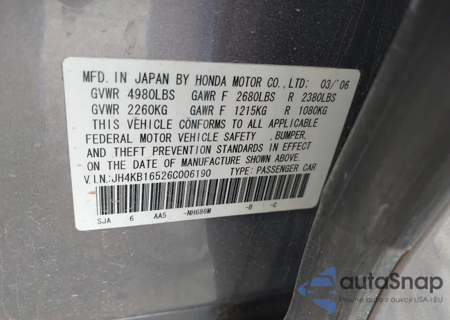 JH4KB16526C006190: 42351400