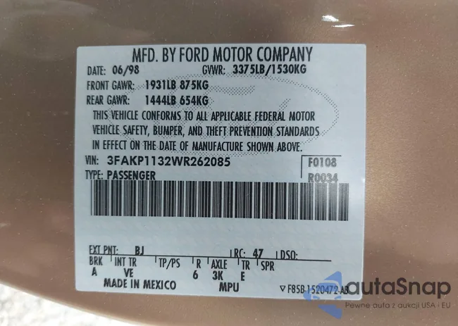 3FAKP1132WR262085: 42350848