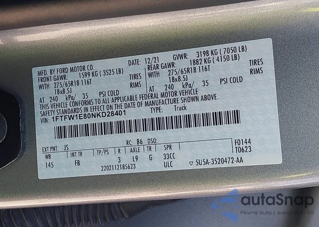 1FTFW1E80NKD28401: 42352425