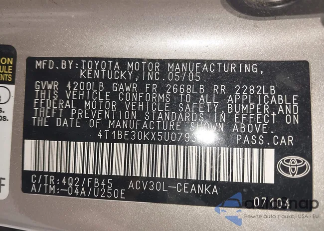 4T1BE30KX5U079332: 42352485