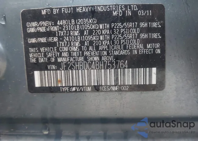 JF2SHBDC4BH753764: 42351746