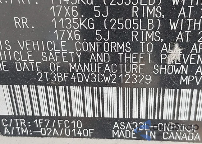 2T3BF4DV3CW212329: 42351846