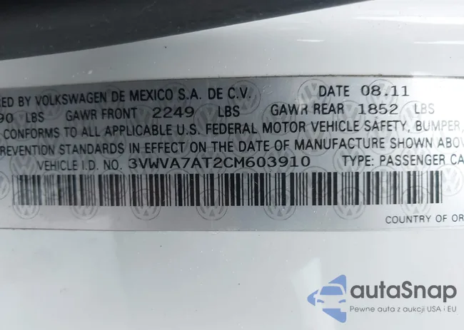 3VWVA7AT2CM603910: 42353430