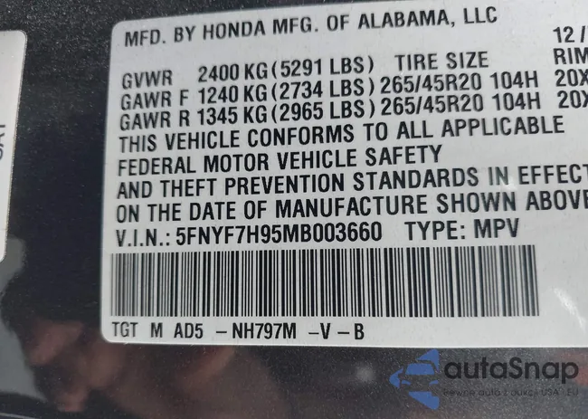 5FNYF7H95MB003660: 42353461