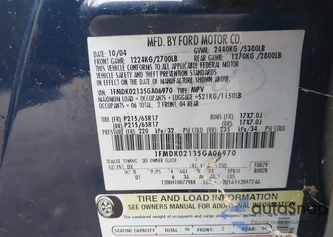 1FMDK02135GA06970: 42354133