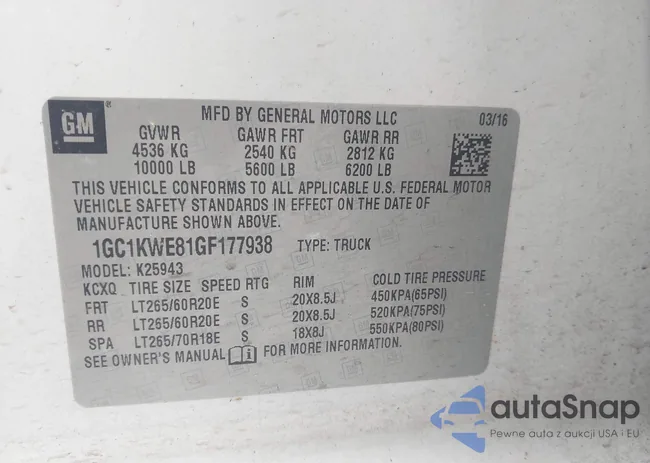 1GC1KWE81GF177938: 42354370