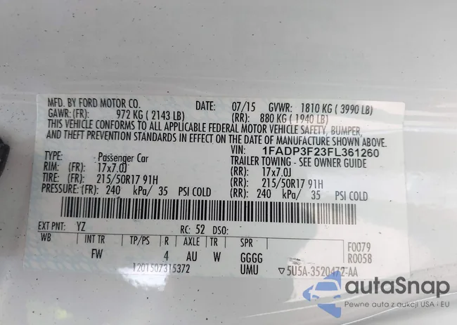 1FADP3F23FL361260: 42354662