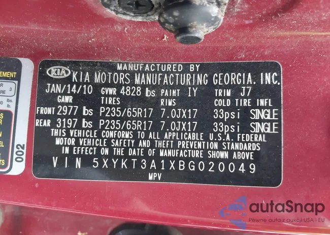 5XYKT3A1XBG020049: 42353962