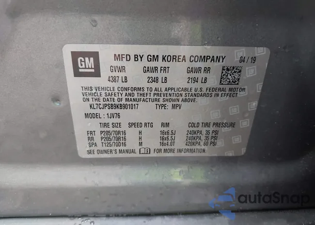 KL7CJPSB9KB901017: 42354021