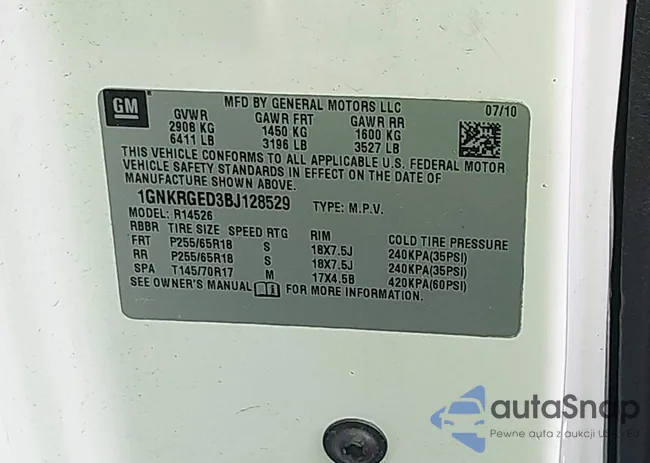 1GNKRGED3BJ128529: 42355440