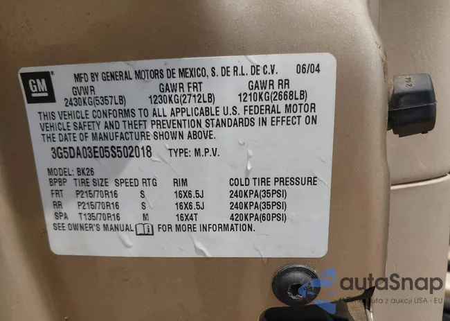 3G5DA03E05S502018: 42355604