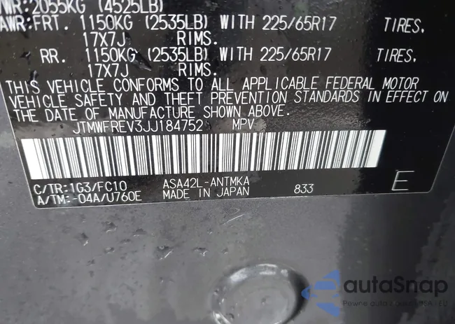 JTMWFREV3JJ184752: 42356452