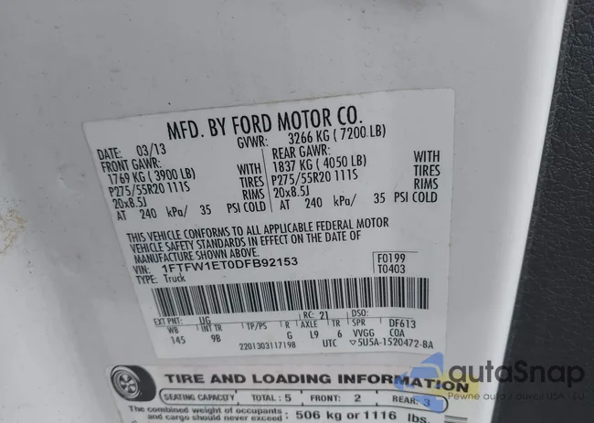 1FTFW1ET0DFB92153: 42357323