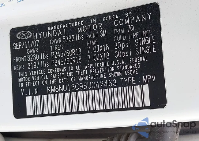 KM8NU13C98U042463: 42358226