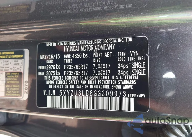 5XYZU3LB8GG309973: 42357997