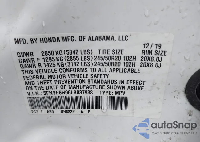 5FNYF6H96LB037938: 42358091