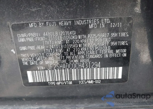 JF2SHADC0CH431294: 42359250