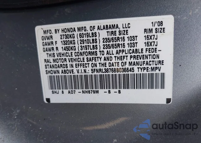 5FNRL38768B036645: 42359463