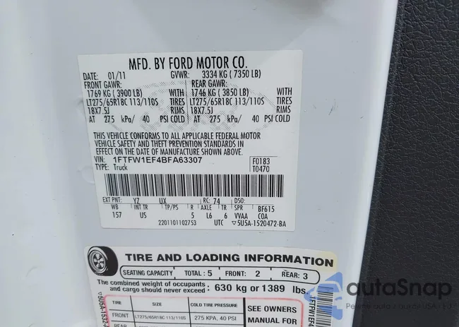 1FTFW1EF4BFA63307: 42358722