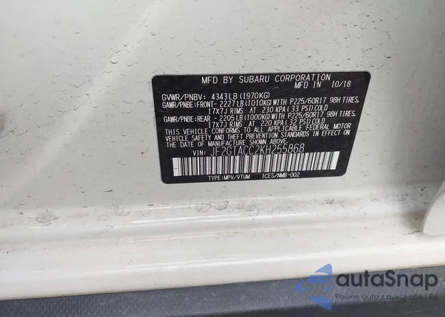 JF2GTACC2KH255868: 42358925