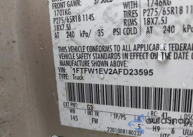 1FTFW1EV2AFD23595: 42360636