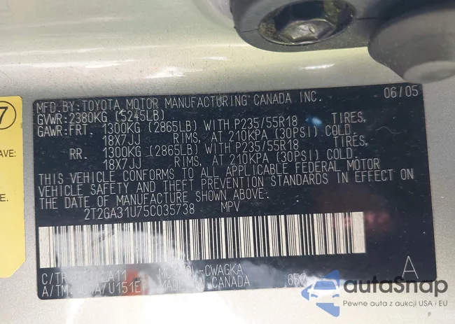 2T2GA31U75C035738: 42361326