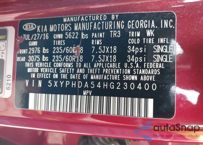 5XYPHDA54HG230400: 42360851