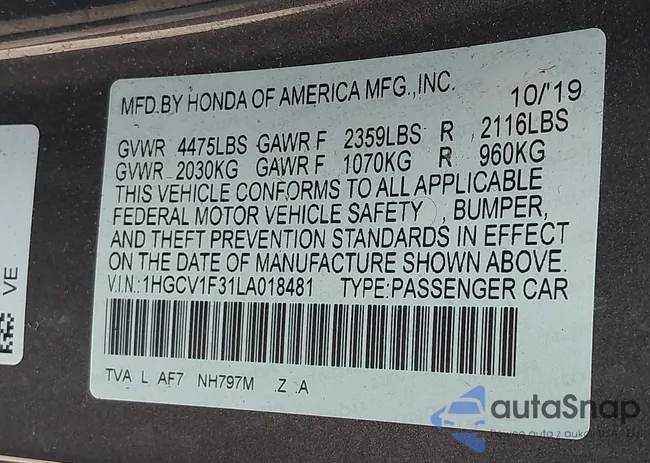 1HGCV1F31LA018481: 42362200