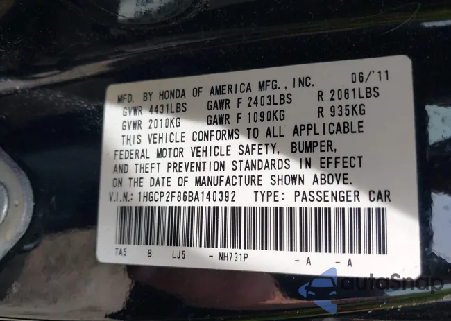 1HGCP2F86BA140392: 42362735