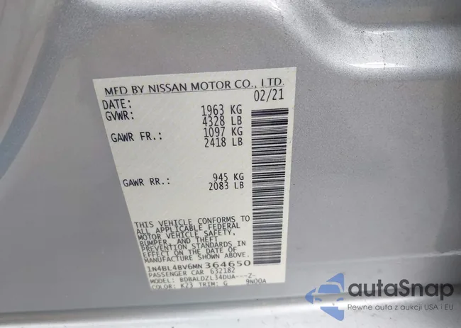 1N4BL4BV6MN364650: 42363005