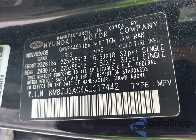 KM8JU3AC4AU017442: 42364110