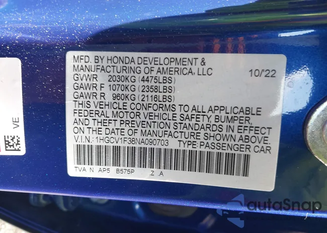 1HGCV1F38NA090703: 42364159