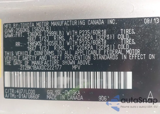 2T2BK1BAXDC222177: 42364262