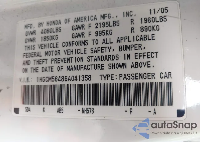 1HGCM56486A041358: 42364345