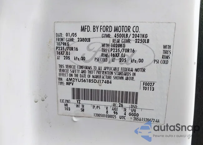 4M2YU56185DJ17484: 42364348