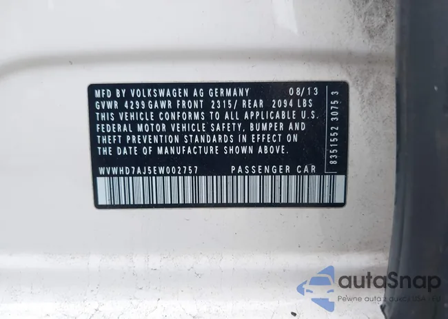 WVWHD7AJ5EW002757: 42364360