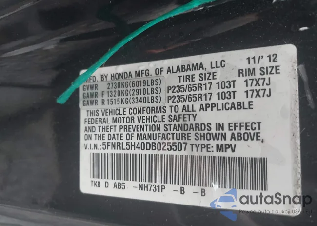 5FNRL5H40DB025507: 42364398