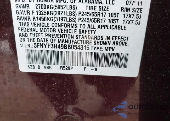 5FNYF3H49BB054315: 42364410