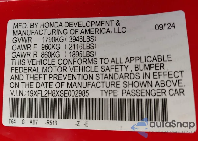 19XFL2H8XSE002985: 42364474