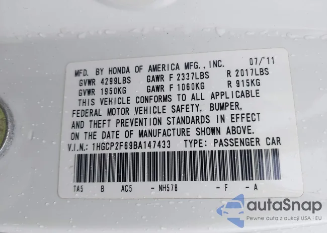 1HGCP2F69BA147433: 42364507