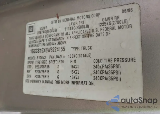 1GCCS19X8W8224155: 42363836