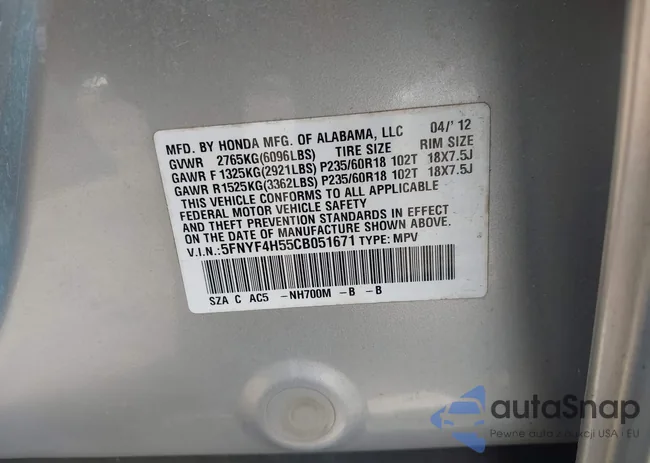 5FNYF4H55CB051671: 42363927