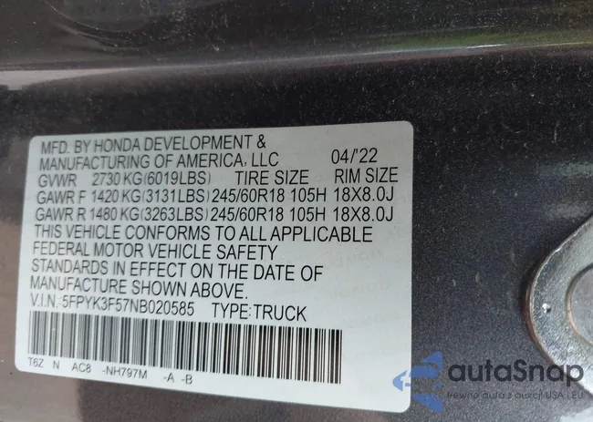 5FPYK3F57NB020585: 42363974