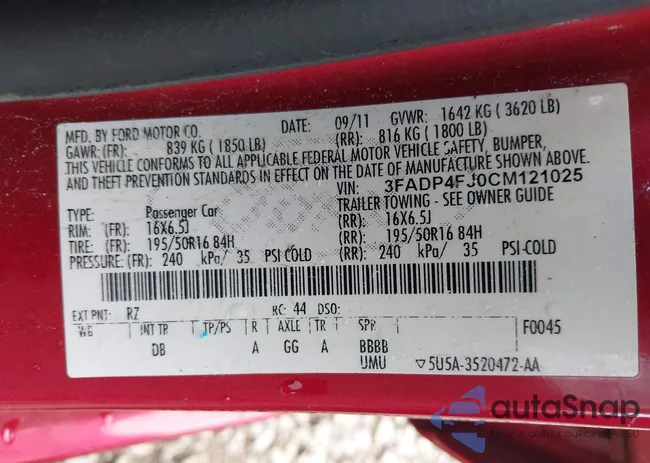 3FADP4FJ0CM121025: 42365374