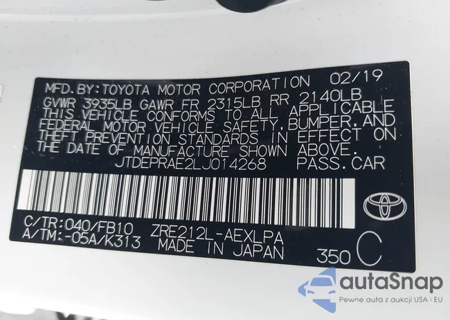 JTDEPRAE2LJ014268: 42365387