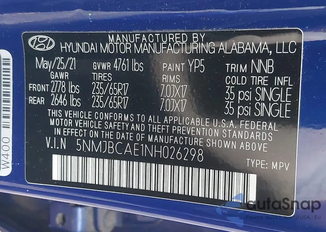 5NMJBCAE1NH026298: 42365533